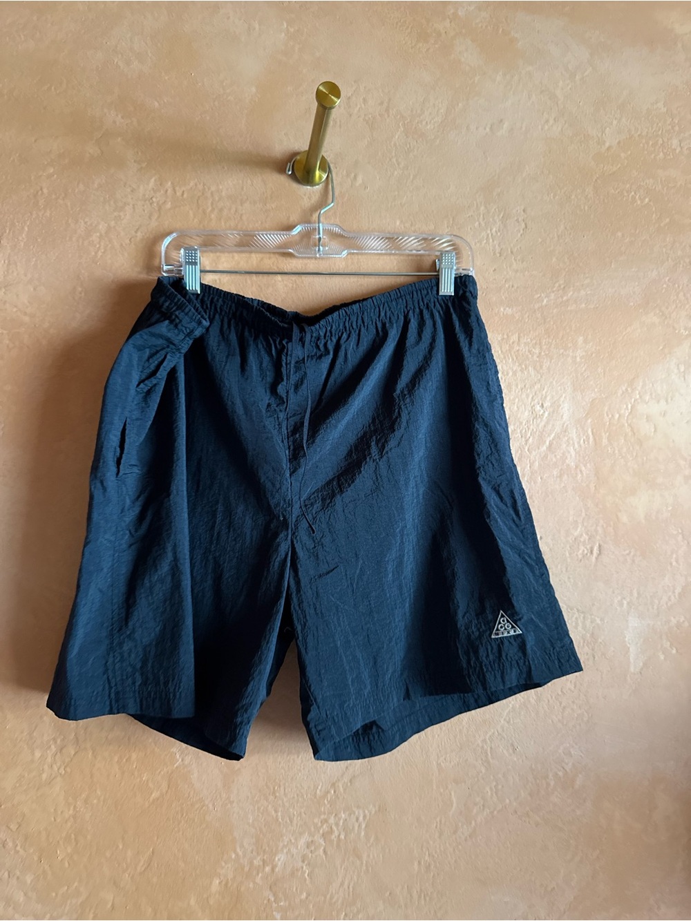 Vintage 90s Nike ACG Black Nylon Drawstring Mesh Lined Shorts Large